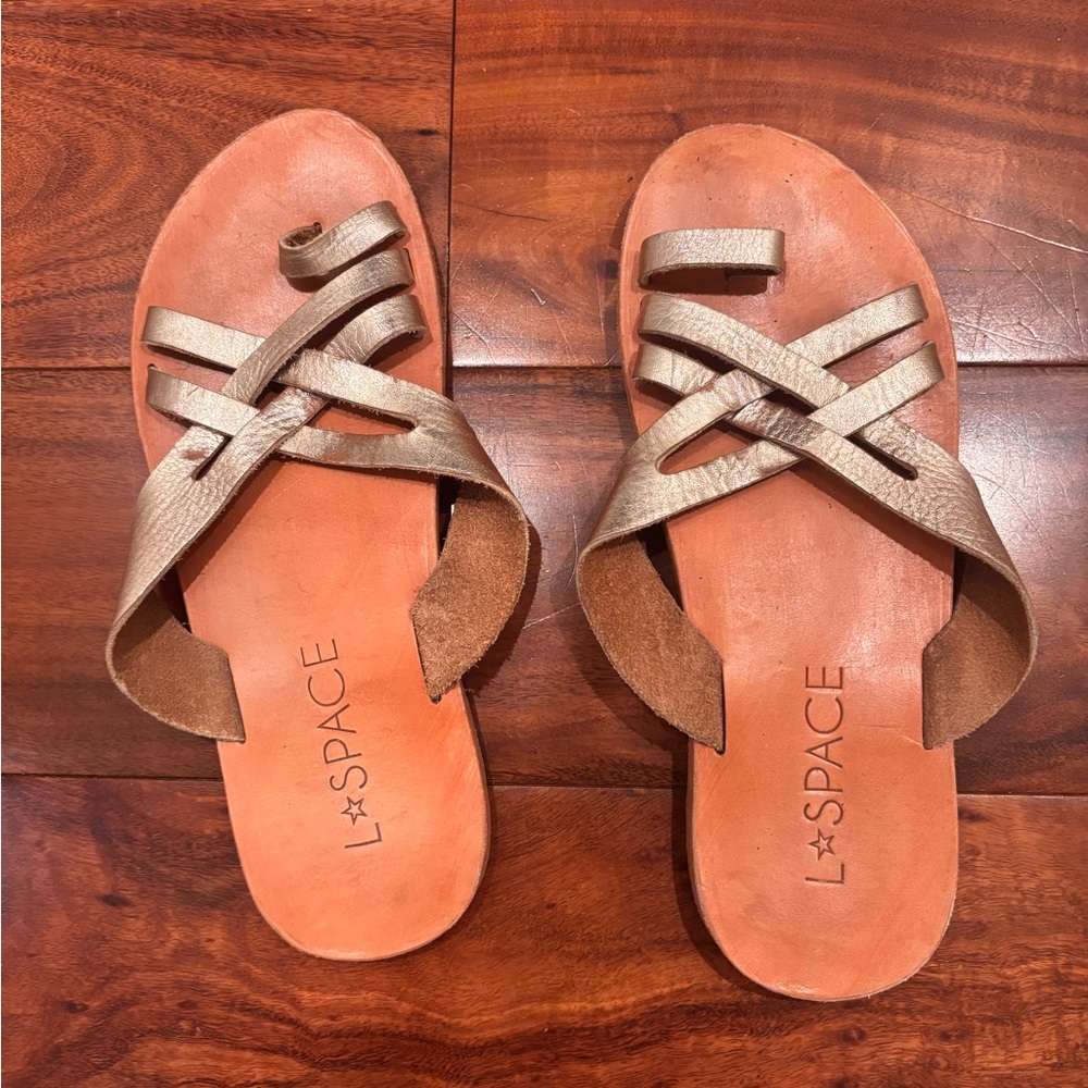 L*Space Crisscross Sandals in Tan and Brown